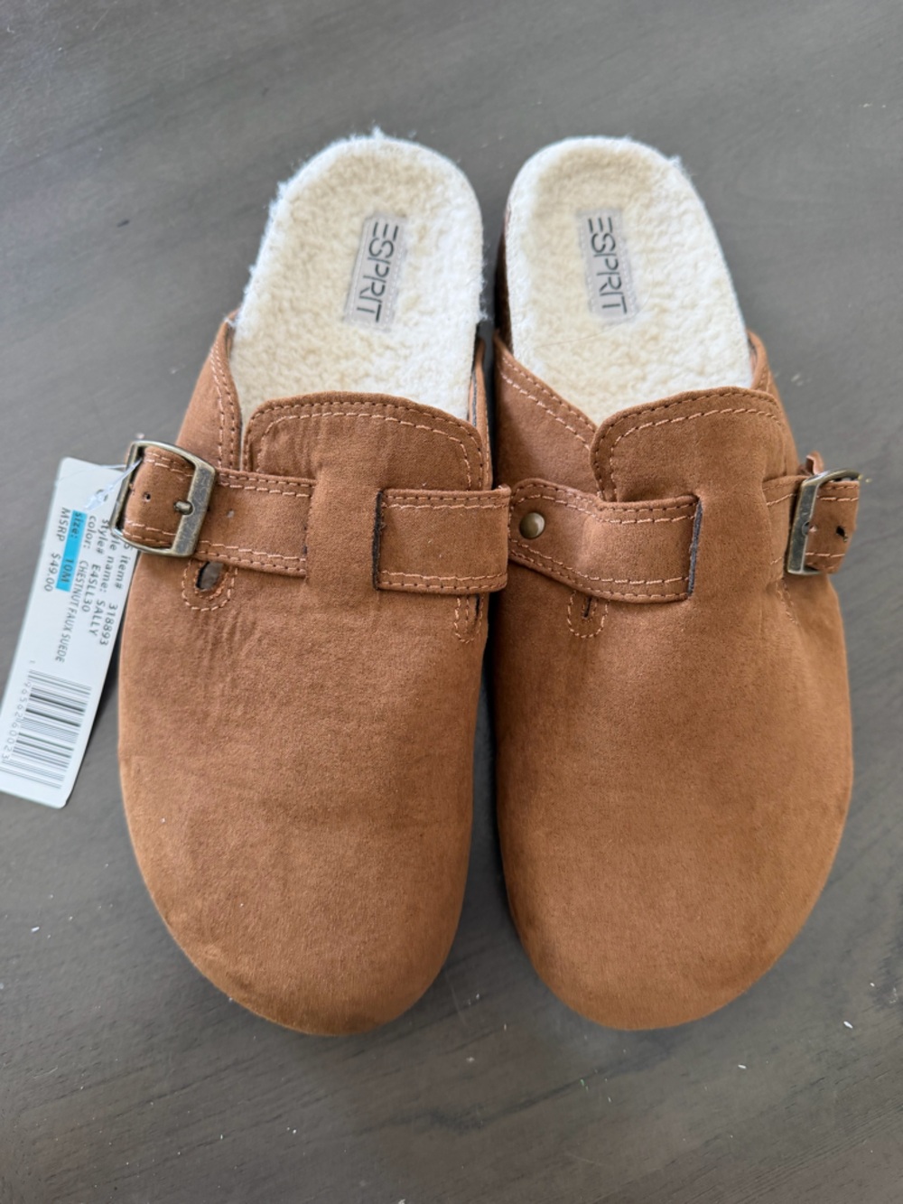 Esprit Chestnut Faux Suede Buckle Slip-Ons